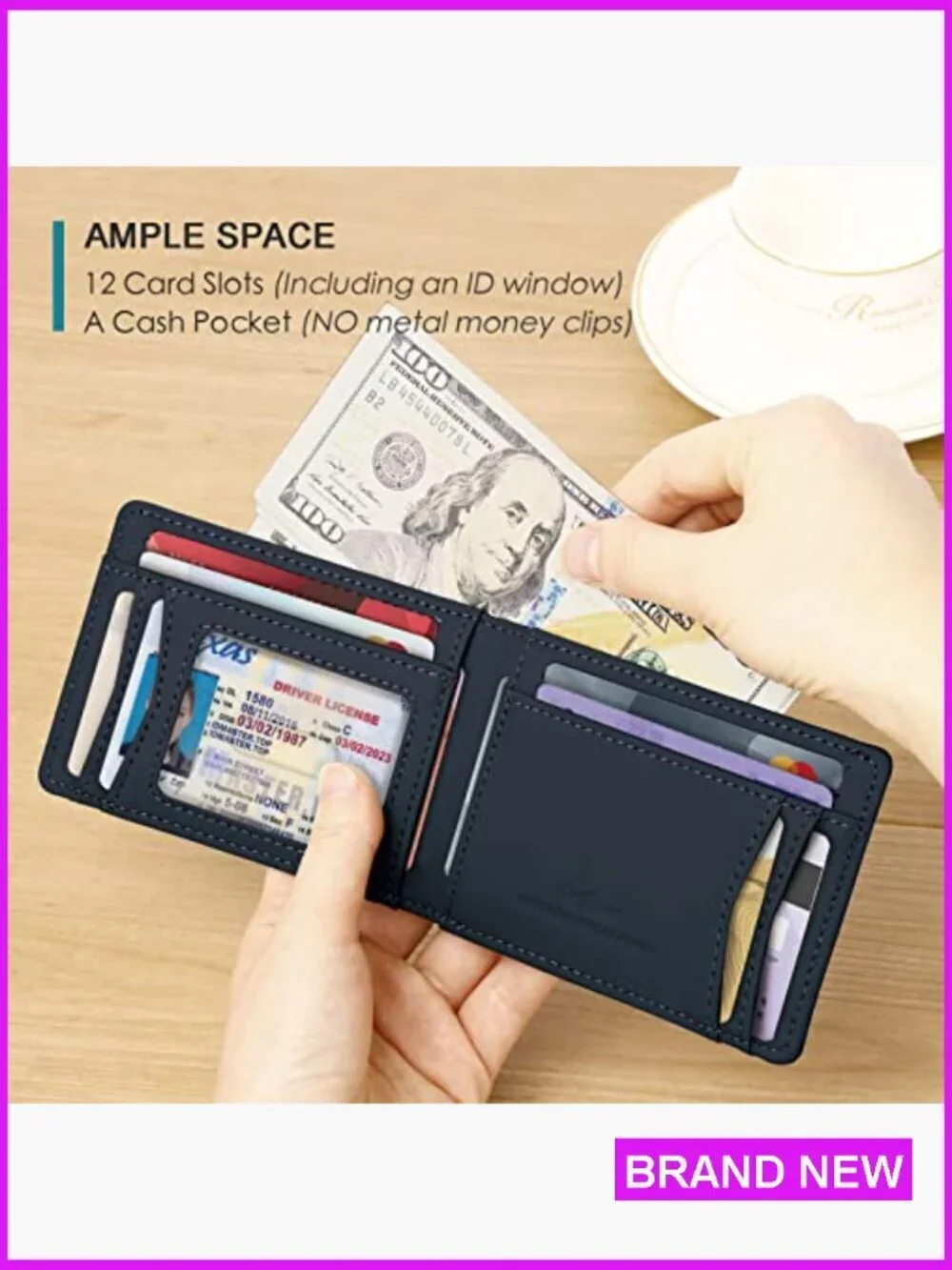 Men's Full Grain Leather Bifold Wallet RFID Blocking Slim Retro Classic